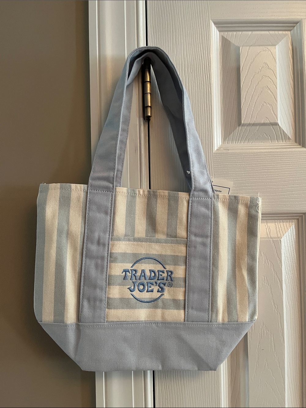 Light Blue and Cream Striped Tote Bag